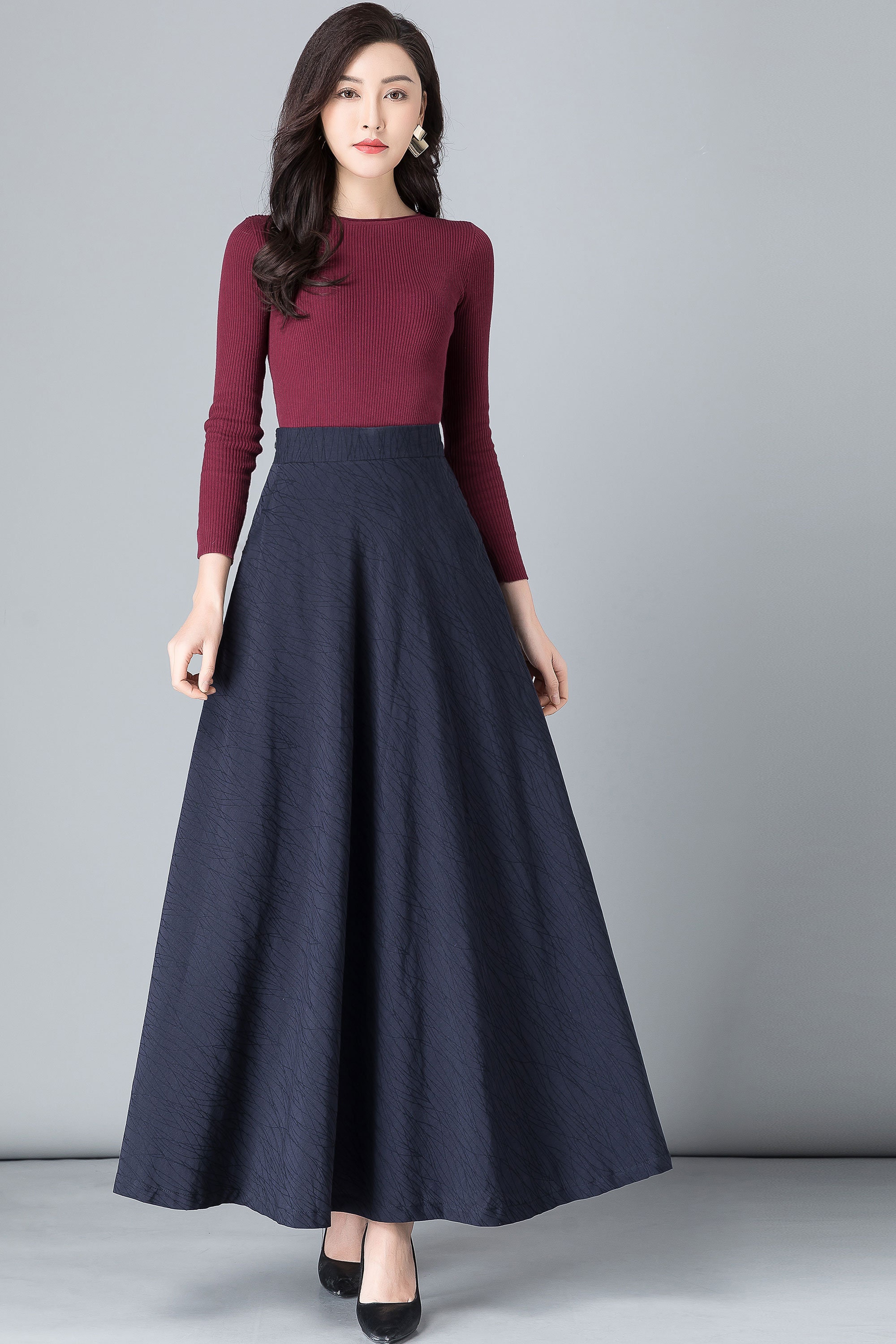 Blue skirt Maxi cotton Linen skirt Elastic waist Linen | Etsy