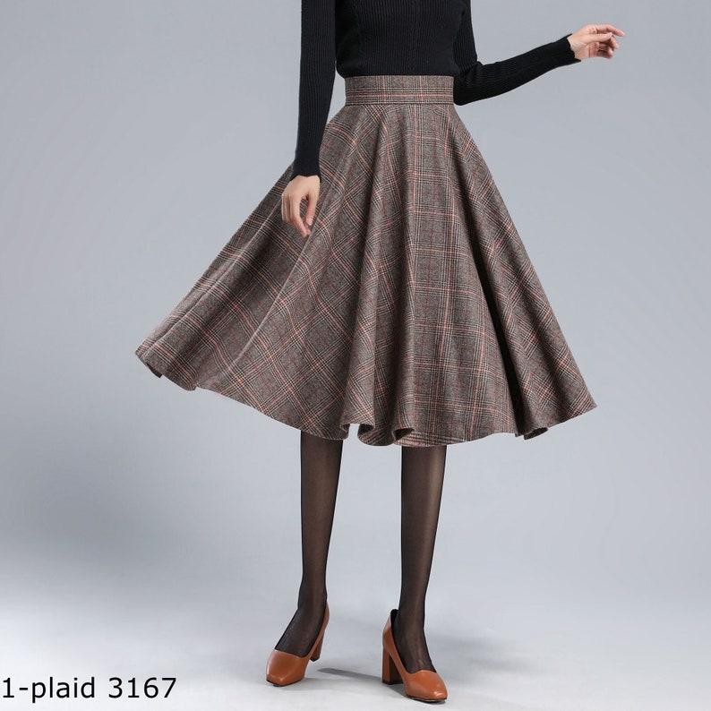 Plaid Wool Skirt Women, Tartan Wool Circle Skirt, High Waist Wool Skirt, Flared Winter Autumn Skirt with Pockets, Swing Wool Skirt 3167 1-plaid 3167