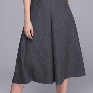 A line Midi skirt, wool skirt, Black skirt, winter skirt, pockets skirts, pleated skirt, woman skirt, warm skirt, custom skirt 1084 gray--1383#