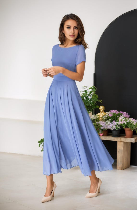 Blue Maxi Handmade Bridesmaid Dress 1523# Blue Maxi Handmade Bridesmaid Dress 1523#