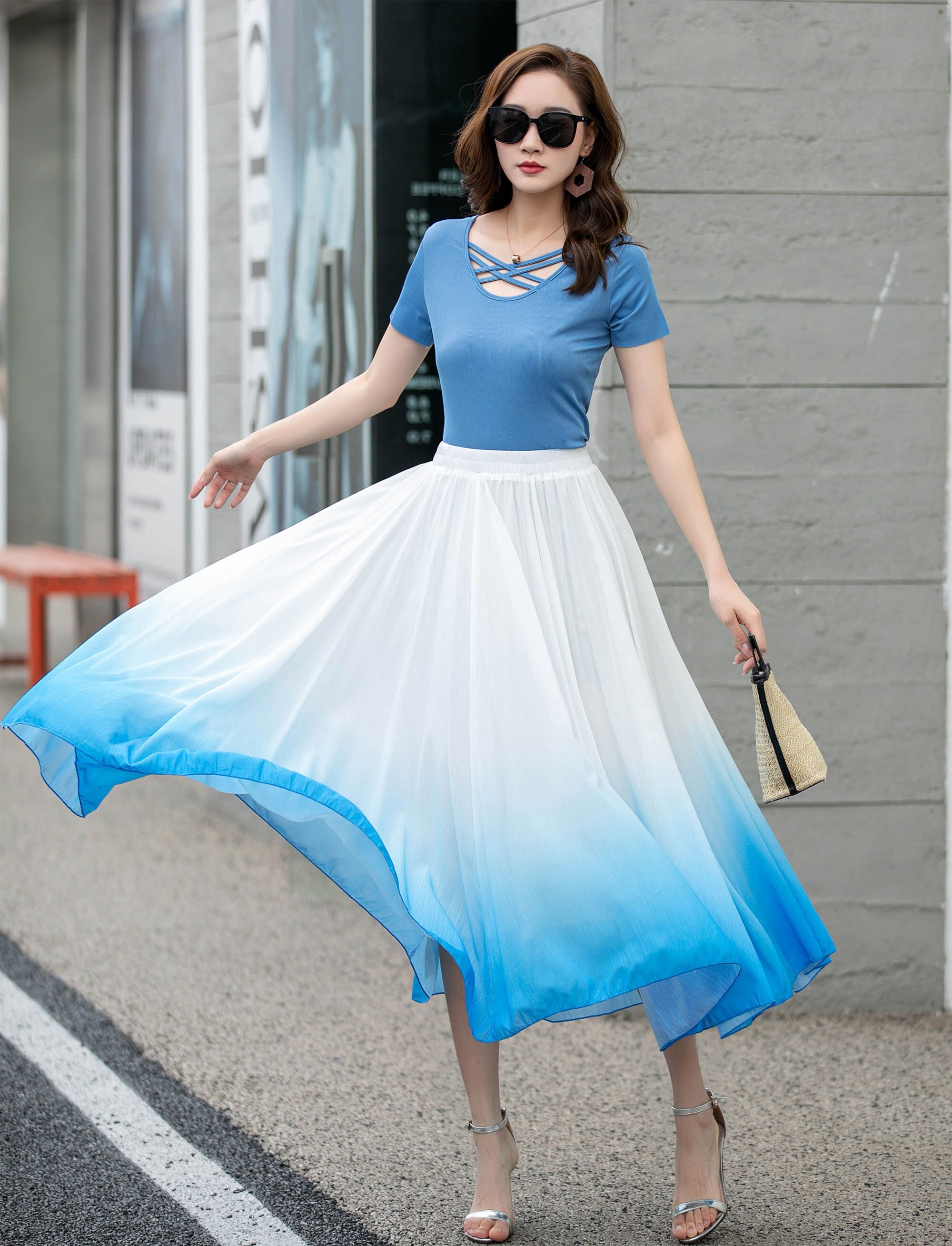 High Waist A Line Pleated Midi Skirt, Women's Swing Vintage Skirt