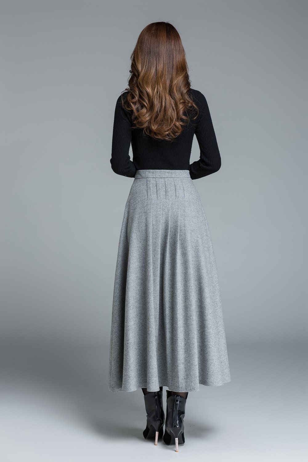 Light Grey Skirt, Wool Skirt, Winter Skirt, Pleated Skirt, Maxi Skirt, Winter  Wool Skirt, Long Skirt, Skirt for Women, Handmade Skirt 1643 