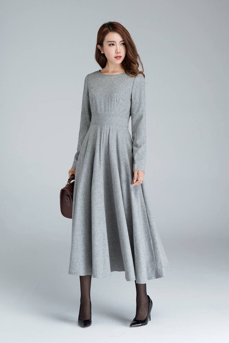 Long Sleeve Wool Dress Gray Dress Wool Dress Woman Dress | Etsy