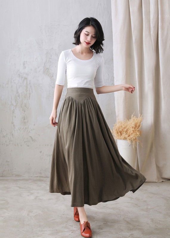 Long Linen Skirt, Swing A Line Linen Maxi Skirt, Women Linen Skirt, High  Waist Skirt, Pleated Full Skirt, Fall Customized Skirt 2770 