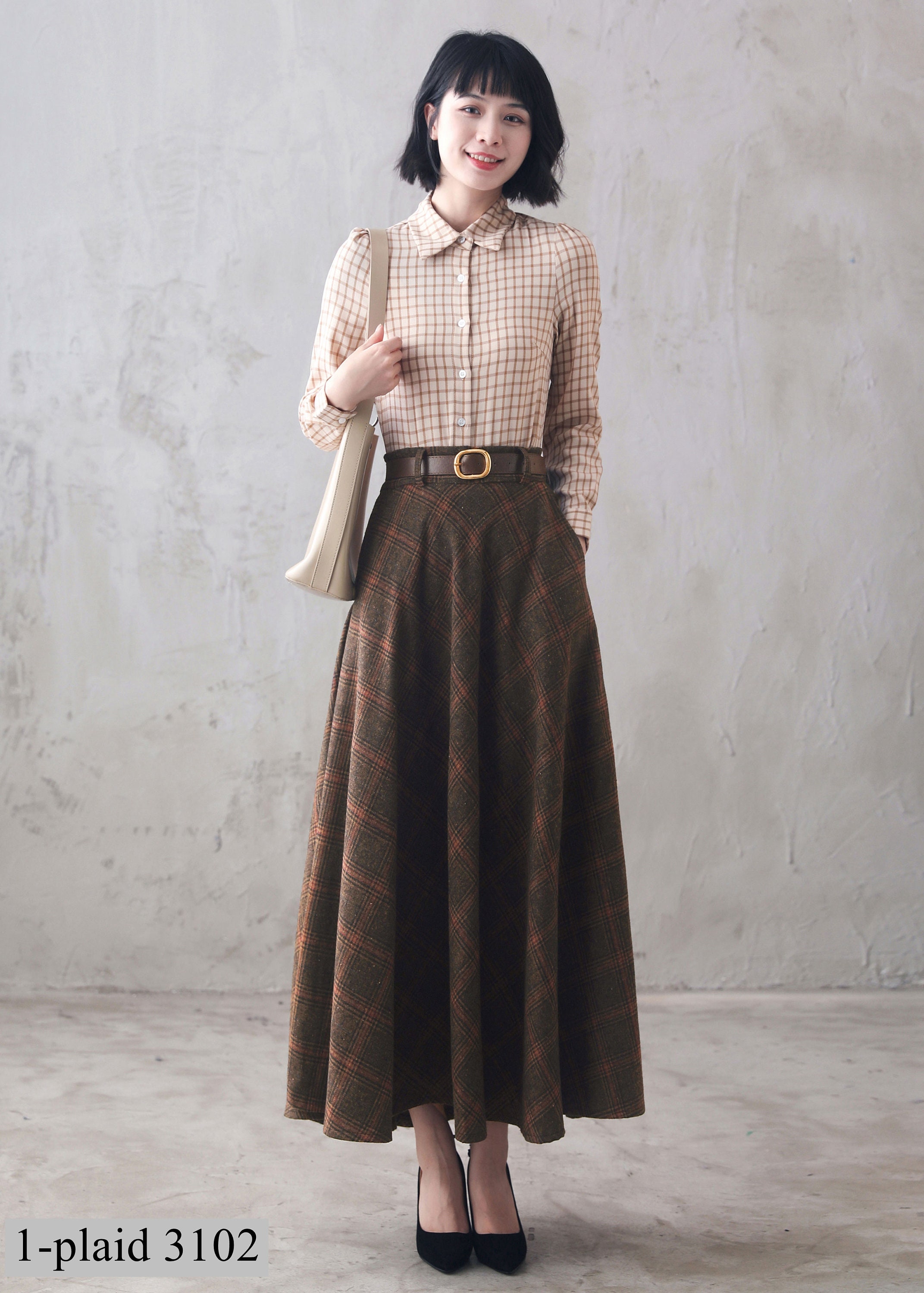 Women's Long Tartan Plaid Wool Skirt High Elastic Waist | Etsy