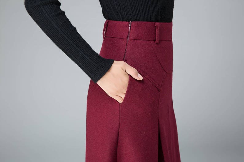 Midi wool skirt, Red midi skirt, office skirt, High waist skirt, Long wool skirt, A Line skirt, romantic skirt, ladies skirts, Xiaolizi 1834 image 7