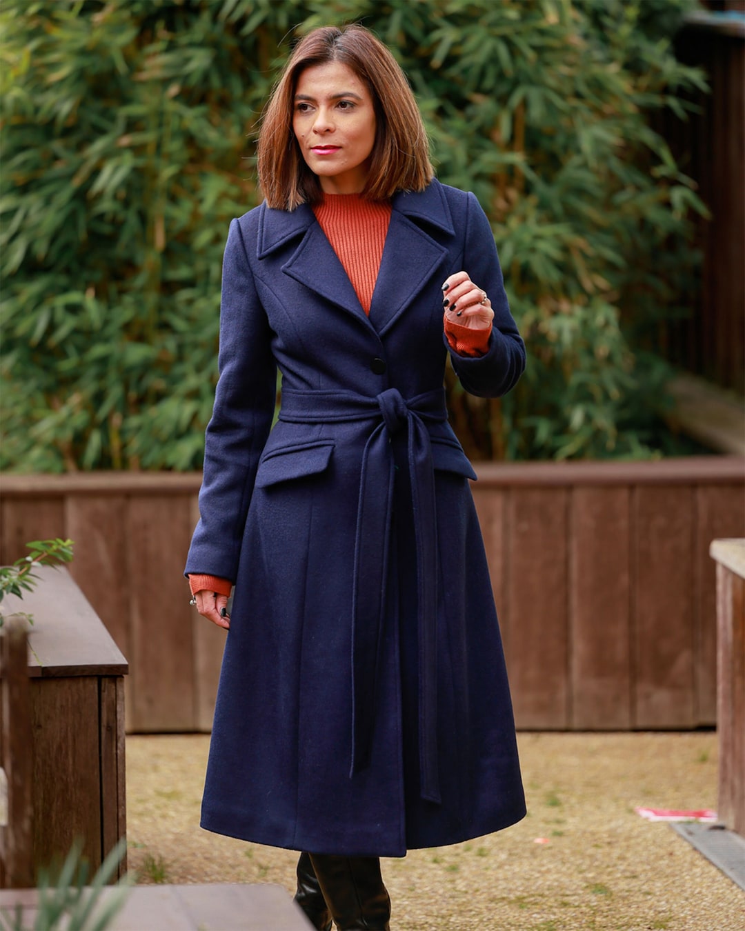 Wool Coat, Long Wool Coat, Belted Wool Coat Women, Navy Blue