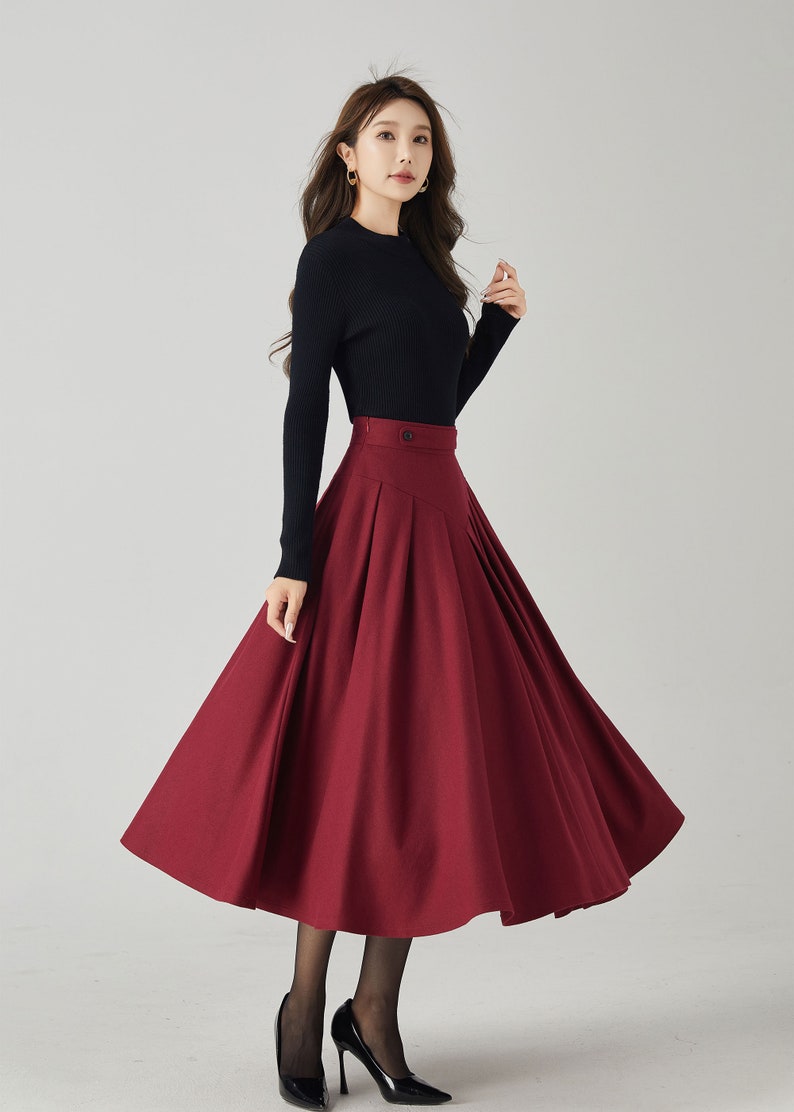 Wool skirt, Midi wool skirt, Swing wool skirt, Burgundy wool skirt, Womens wool skirt, Autumn and winter skirt, Custom skirt, Xiaolizi 4528 image 7