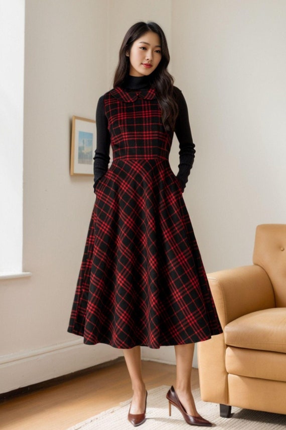 Sleeveless plaid winter wool dress 5478 Sleeveless plaid winter wool dress 5478