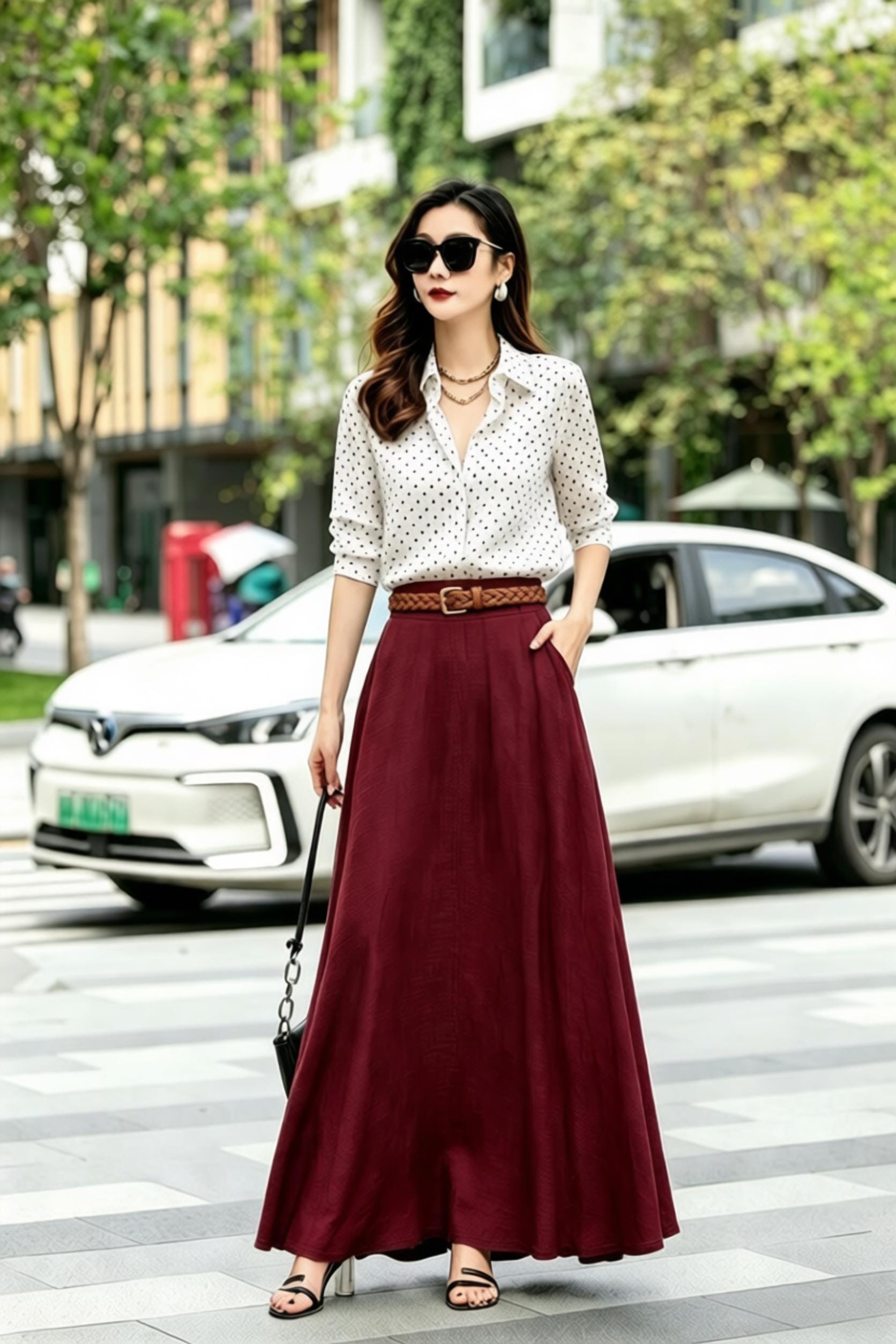 Burgundy Linen Skirt, Womens Long Linen Maxi Skirt, Plus Size