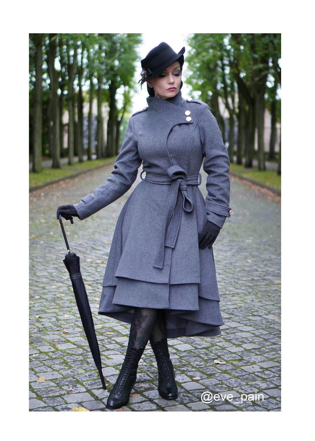 Grey Long Winter Wool Coat Women, Asymmetrical Coat, Gothic