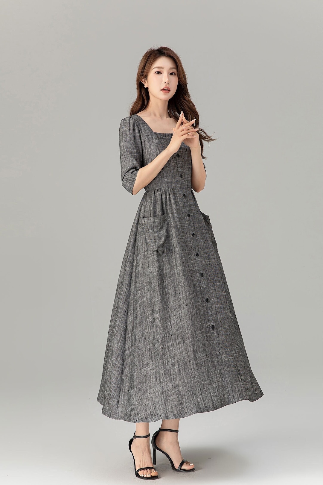 Linen dress, Linen Maxi dress, Button Linen dress, A line dress with pockets, Casual summer dress, Office dress, Modest dress, Xiaolizi 4933 Linen dress, Linen Maxi dress, Button Linen dress, A line dress with pockets, Casual summer dress, Office dress, Modest dress, Xiaolizi 4933