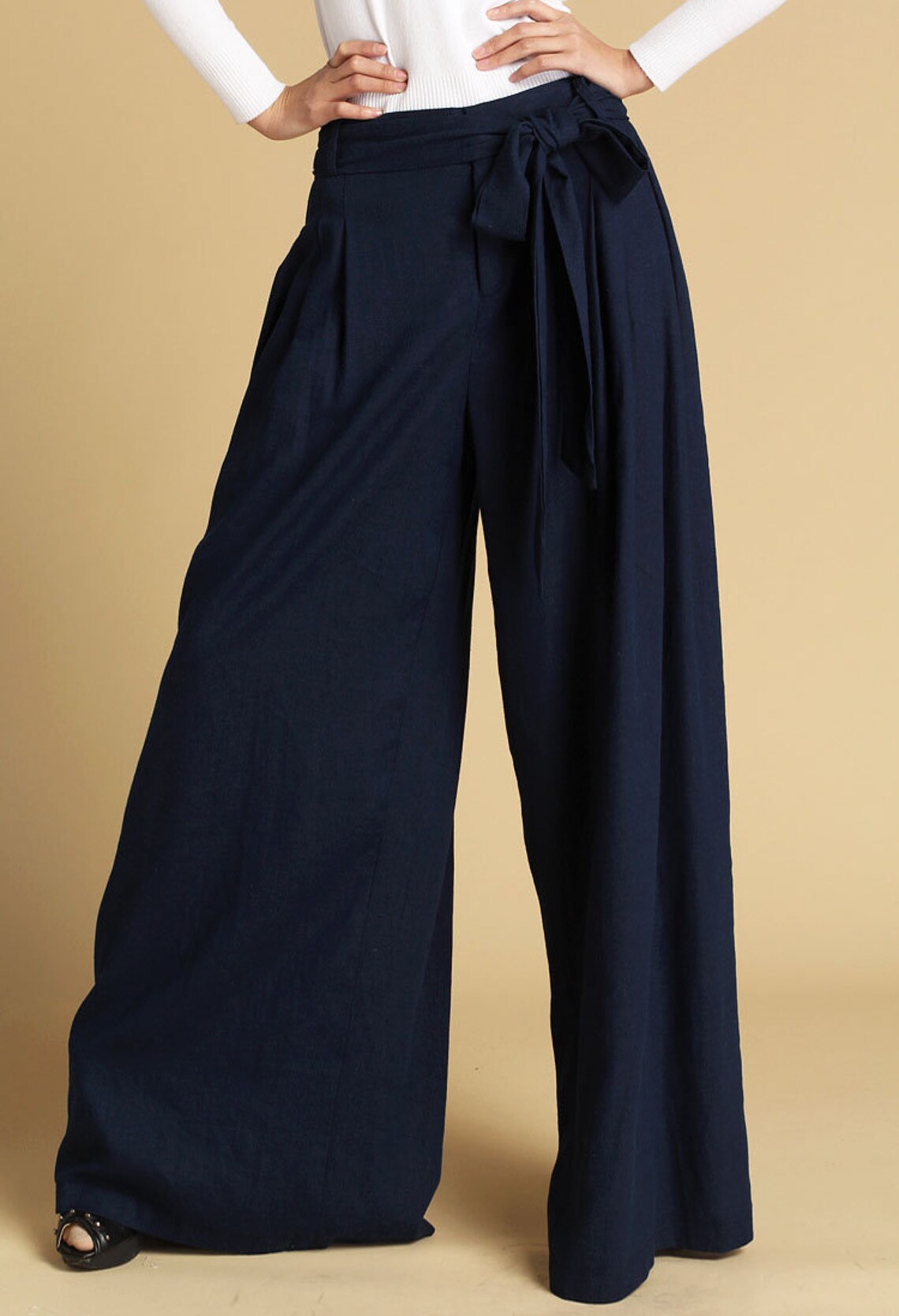 Navy blue pants linen pants palazzo pants wide leg pants | Etsy