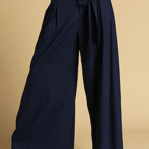 Navy Blue Pants, Linen Pants, Palazzo Pants, Wide Leg Pants, Summer ...