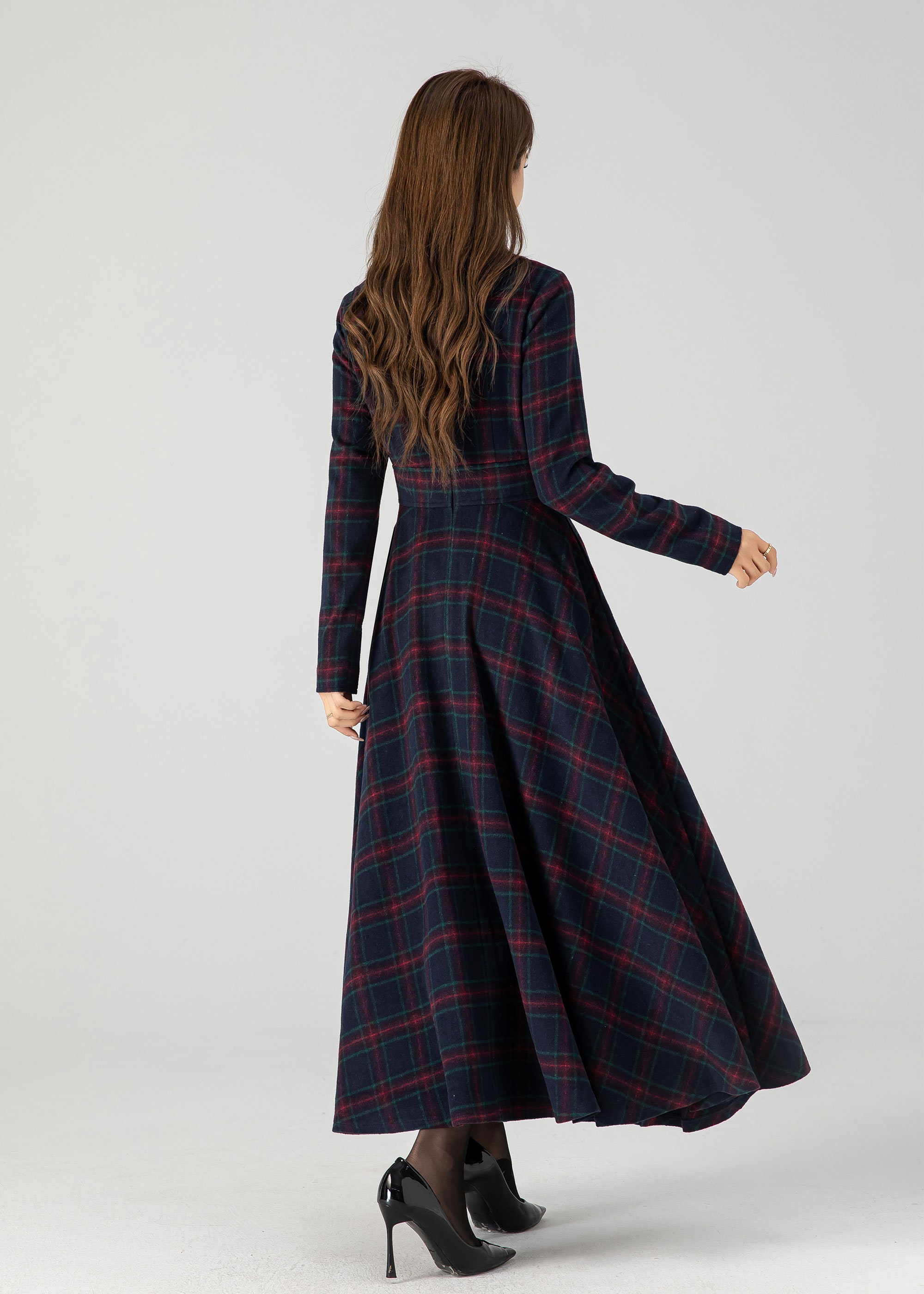 Maxi pleated winter long plaid wool dress 4669 – XiaoLizi
