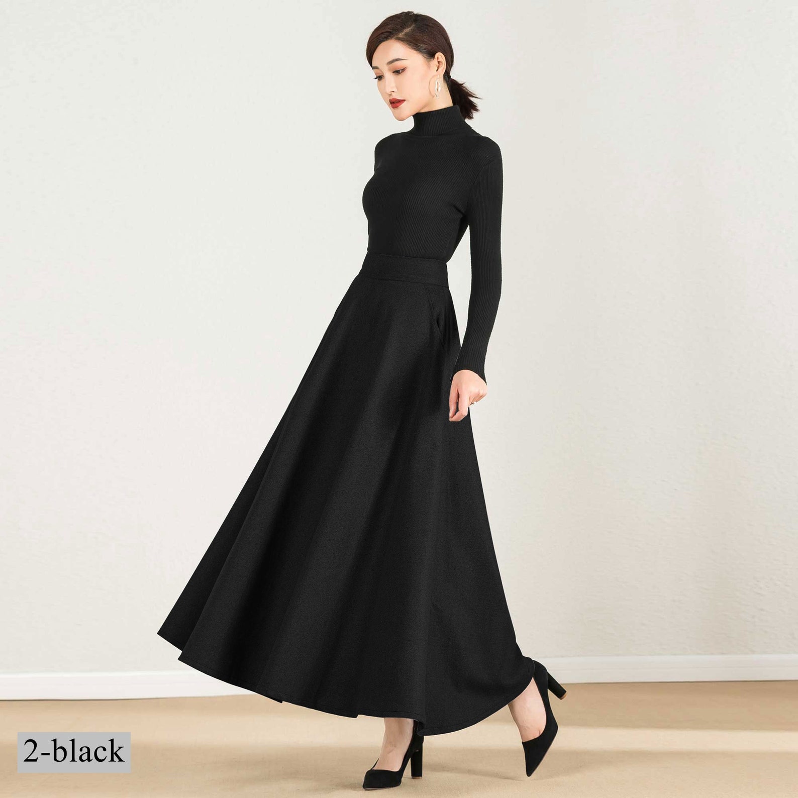 Wool Maxi Victorian High Waist Winter Long Skirt