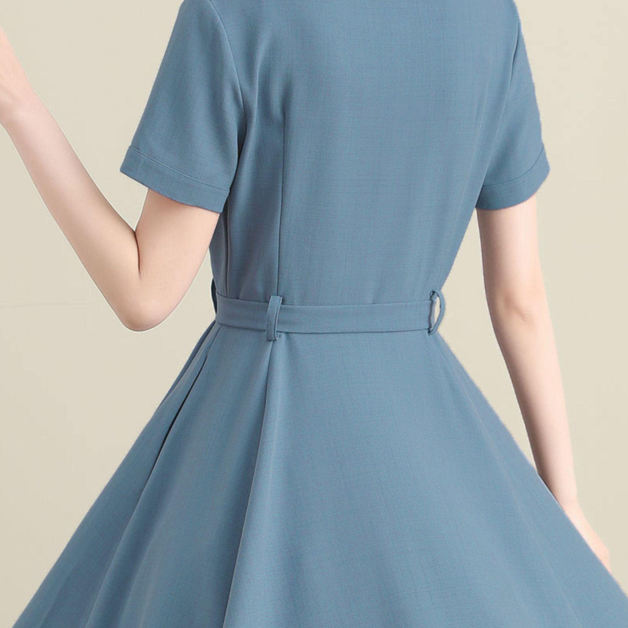 Vintage Inspired Blue Dress Women, Short Sleeve Shirtwaist