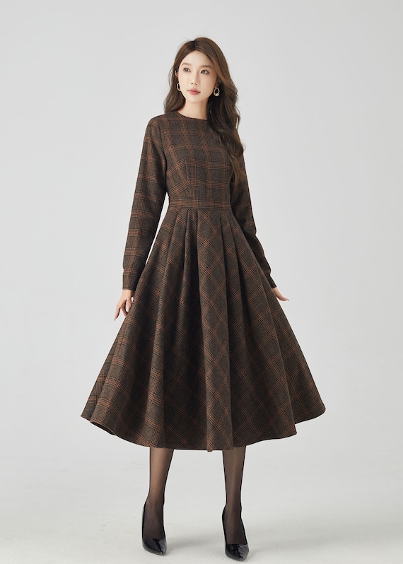 Midi Plaid Swing wool Dress 4814 Midi Plaid Swing wool Dress 4814
