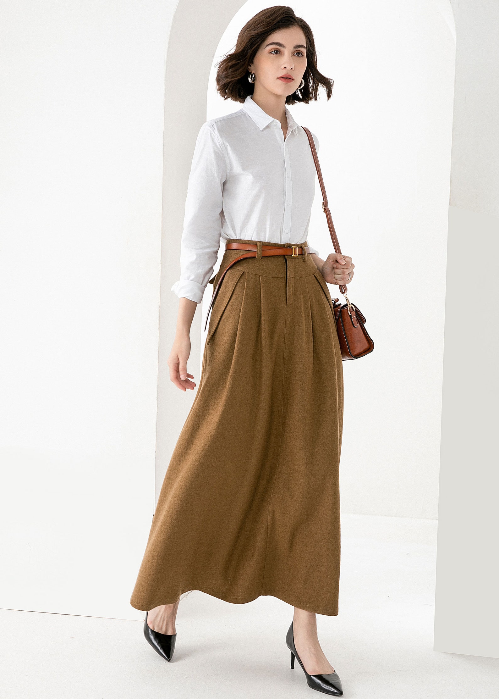 CLASS COLLECTION WOOLY A-LINE SKIRT W SEAMS BROWN main image 0