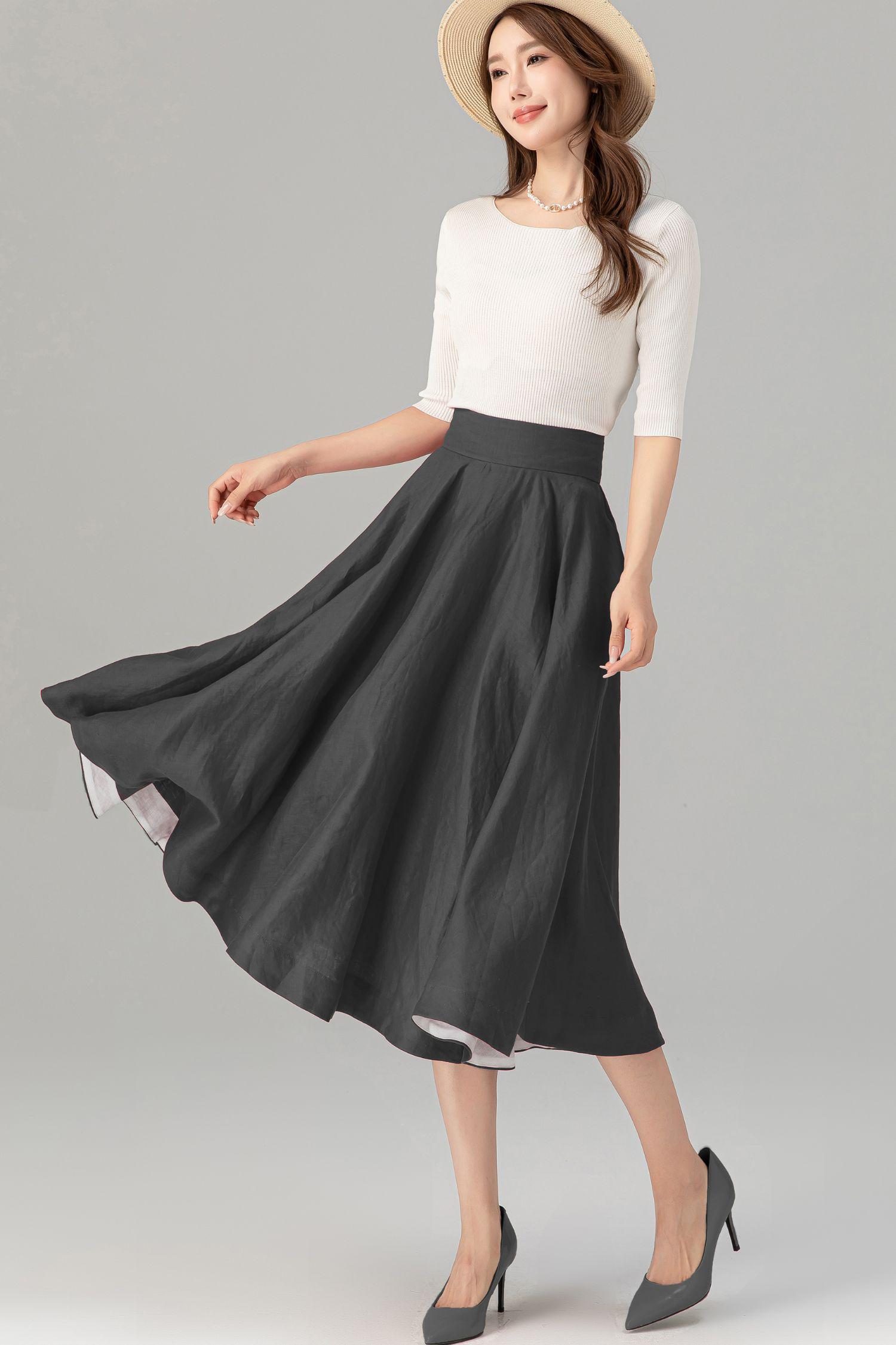 Dark gray Midi spring linen skirt 5728 Dark gray Midi spring linen skirt 5728