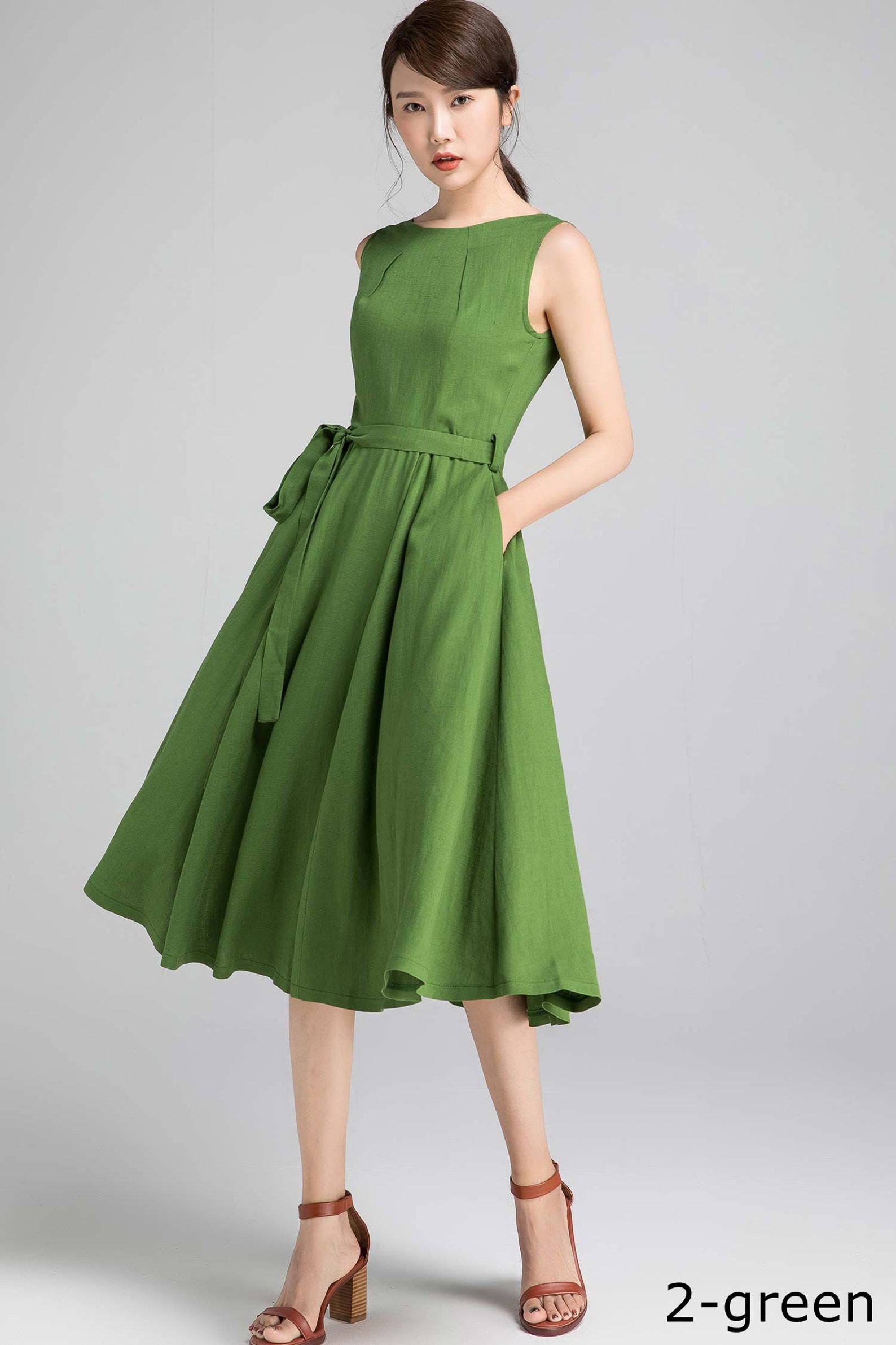 Sleeveless Fit & Flare Linen Dress
