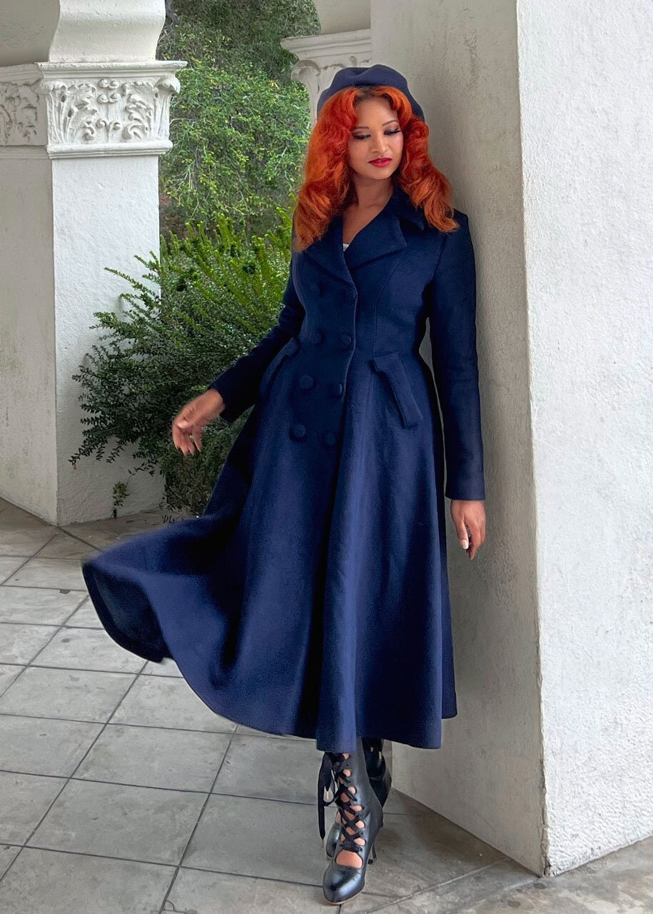 Wool Coat, Blue Long Wool Coat, Womens Warm Winter Coat, Double Breasted  Wool Coat With Pockets, Winter Wool Coat, Xiaolizi 3392 