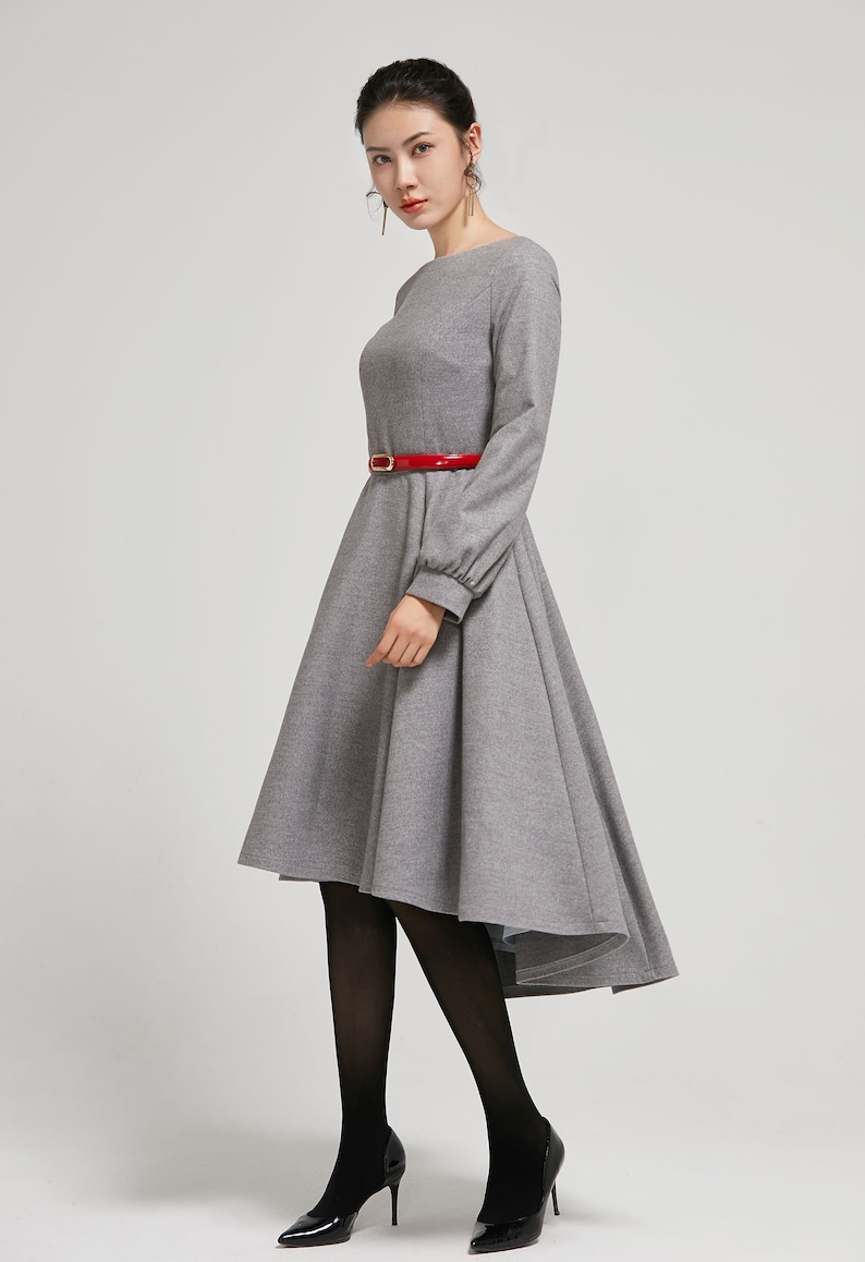 High Low Swing dress Wool dress winter dress women gray | Etsy