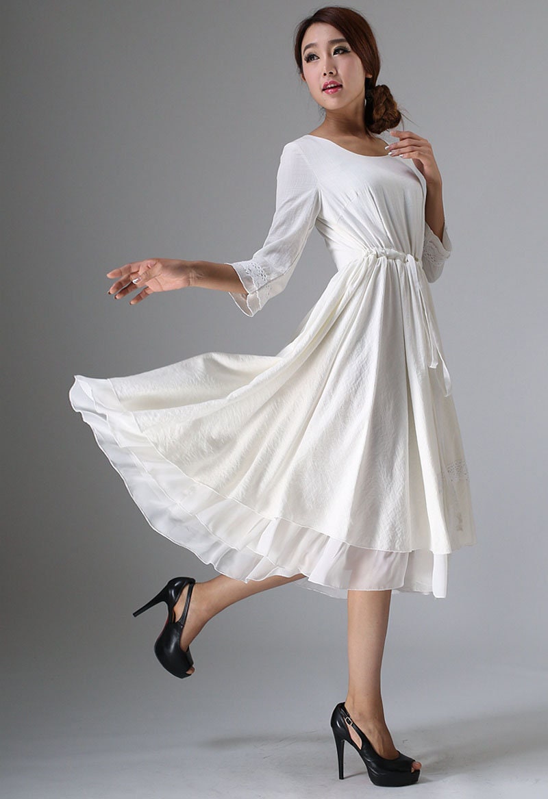 White dress little white dress tea length dress midi dress | Etsy