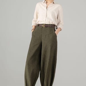 Women's Linen baggy pants, Casual Baggy Harem Pants, Army green Long linen pants, Spring linen pants, Loose Fitting Pants, Xiaolizi 5703 image 5