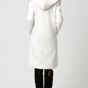 Wrap coat, wool coat, white coat, hooded coat, winter coat, short coat, womens coats, casual coat, mod clothing, custom made 1119 image 4