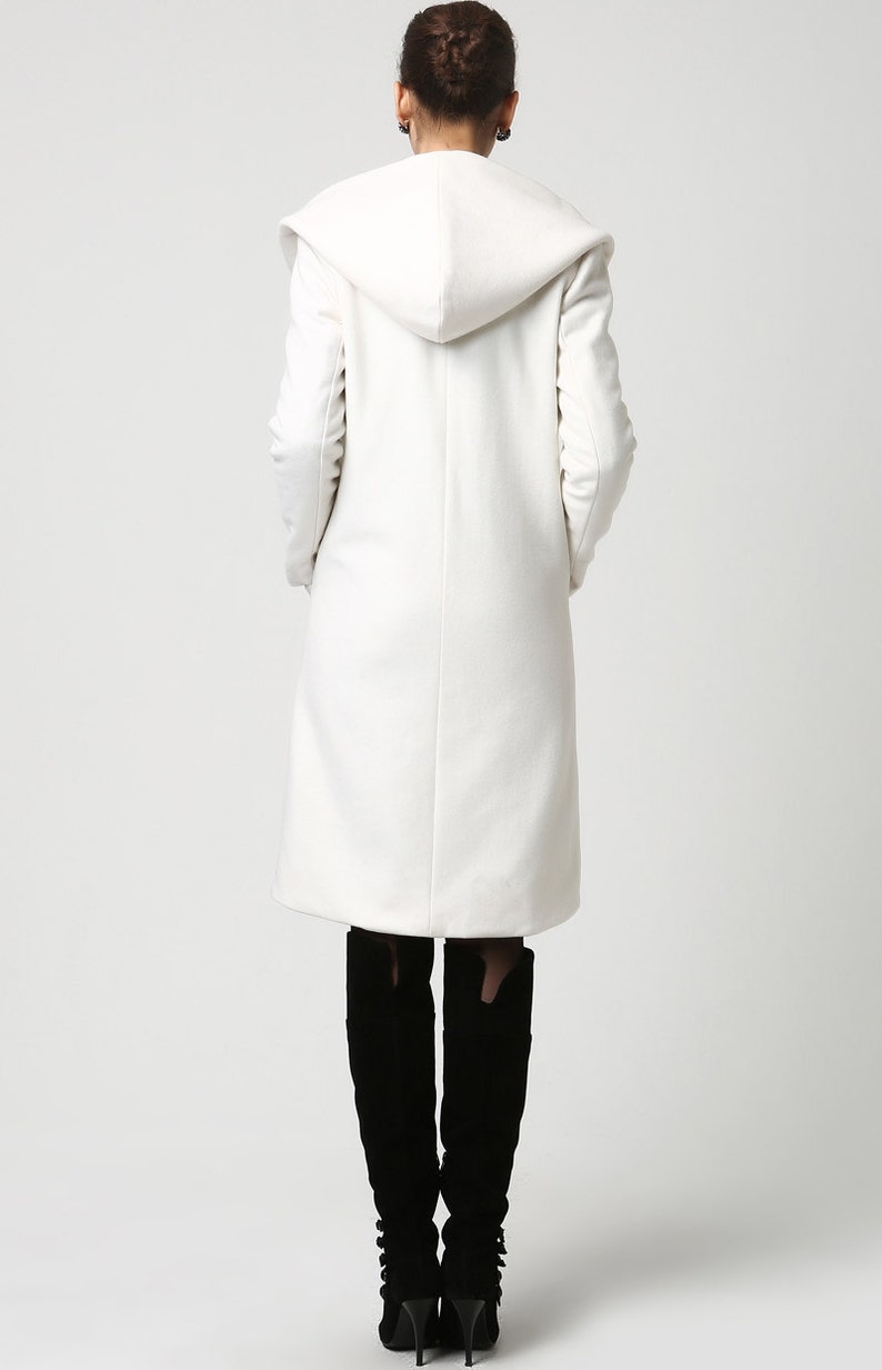 Wrap coat, wool coat, white coat, hooded coat, winter coat, short coat, womens coats, casual coat, mod clothing, custom made 1119 image 4