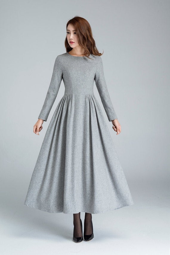 Grey pleated long wool dress 1617 Grey pleated long wool dress 1617