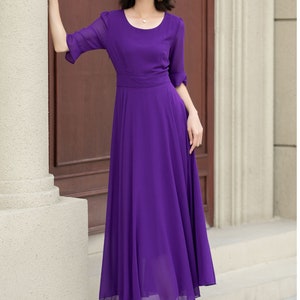 Women's Chiffon Dress, A Line Summer Chiffon Dress, Purple Boho Dress, Big Swing Dress, Circle Chiffon Dress, Ankle Length Dress 5116 image 8