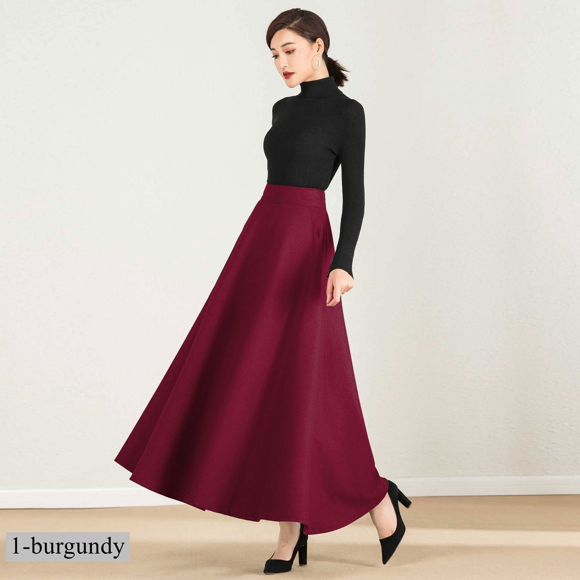 Burgundy Long Wool Maxi Skirt Winter Skirt Women Vintage - Etsy