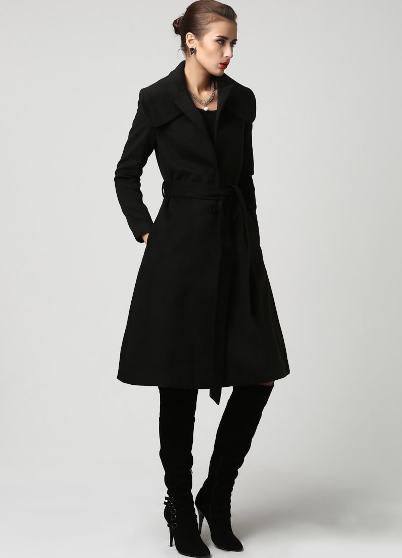 Black wool coat Knee length coat wool coat black coat Etsy