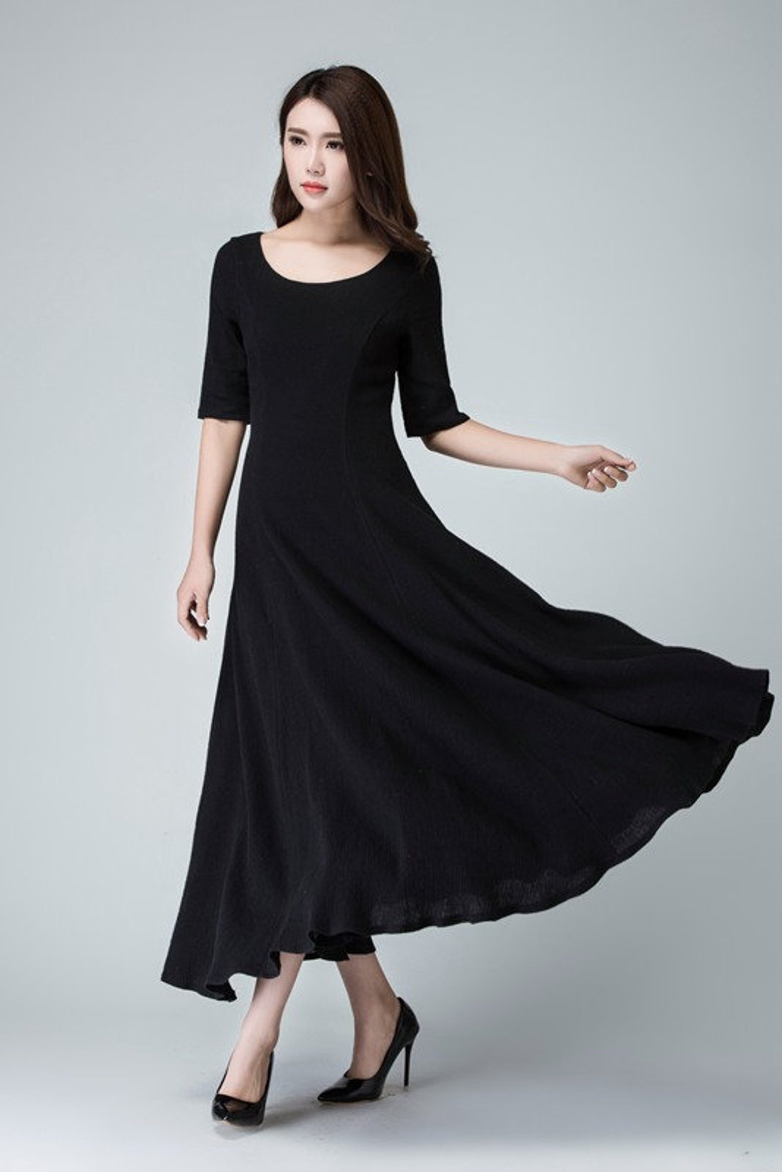 Black Linen Dress Linen Dress A Line Dress Maxi Dress Etsy