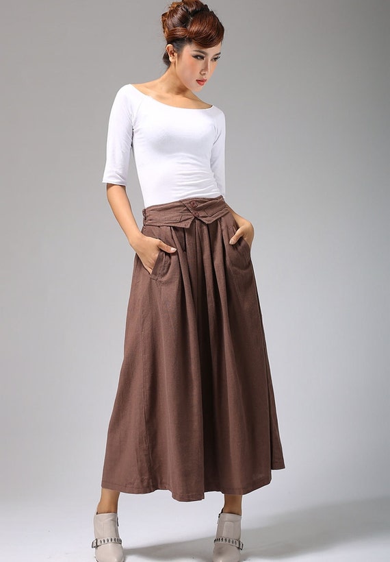 Brown Linen skirt A line skirt linen skirt maxi skirt long Etsy