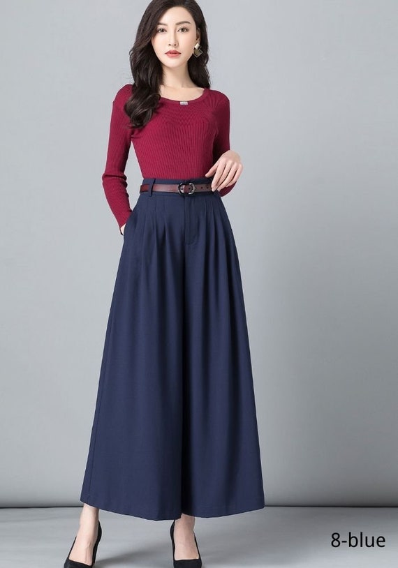 Women's Pleated High Waisted Wide Leg Pants Belted - Etsy