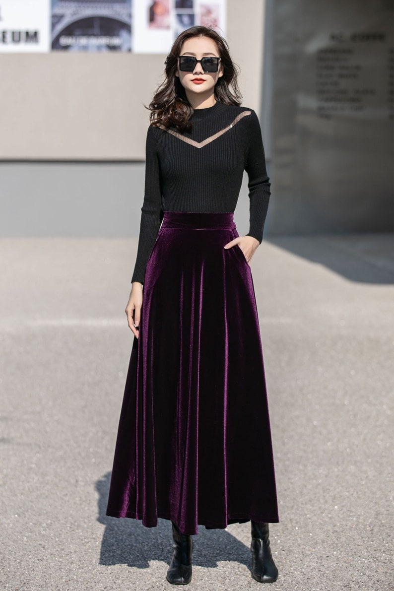 Purple Long Velvet Skirt Swing Velvet Skirt High Waisted - Etsy