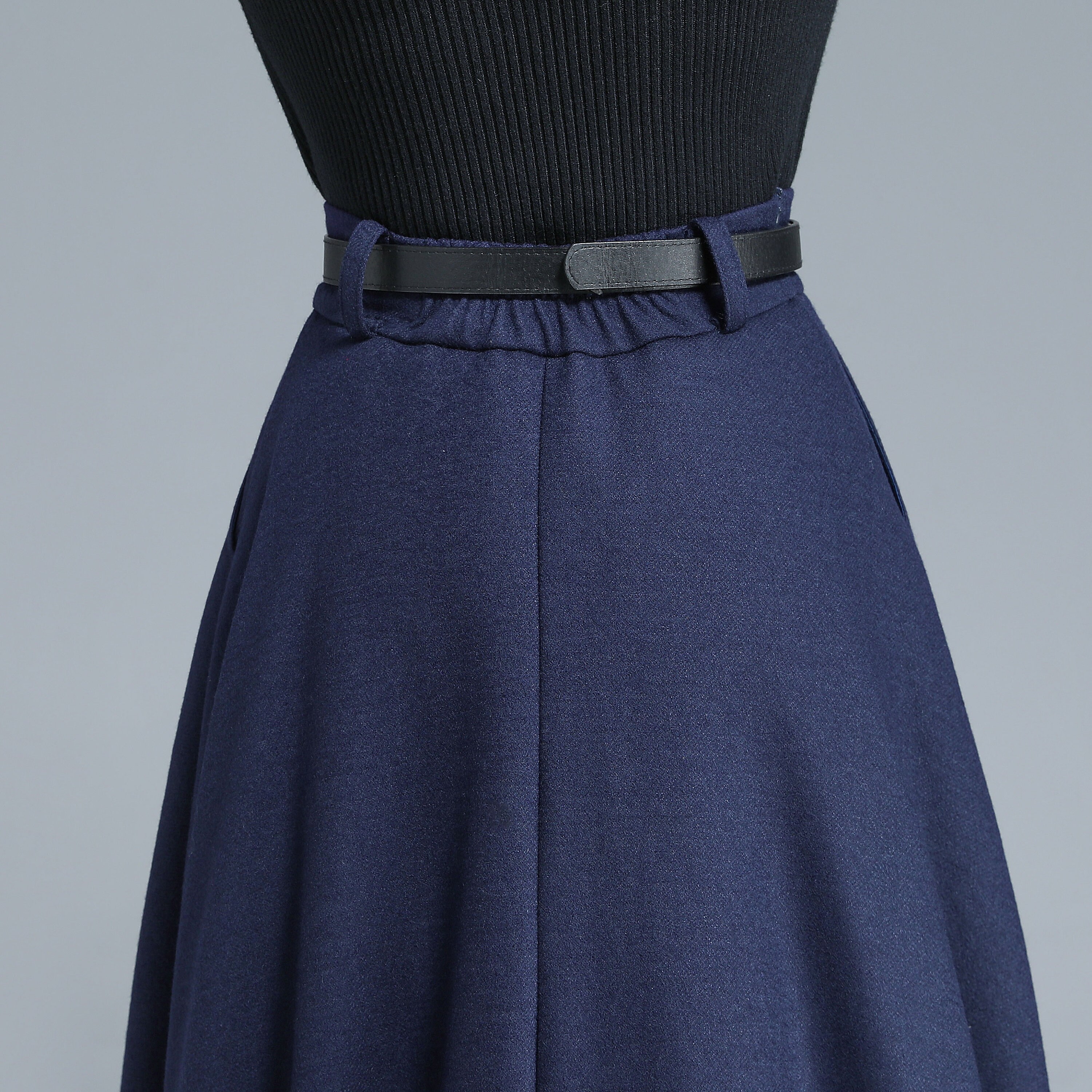 【OVERDUEFLAIR】WOOL PLEATED SKIRT_NAVY WOOL PLEATED SKIRT_NAVY - overdue flair
