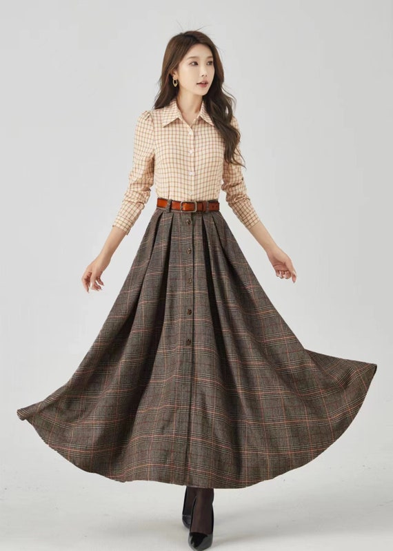 A line long wool plaid winter skirt 4536 A line long wool plaid winter skirt 4536