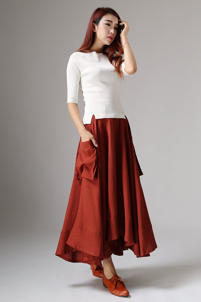 Rust Linen Skirt Asymmetrical Skirt Long Linen Skirt - Etsy