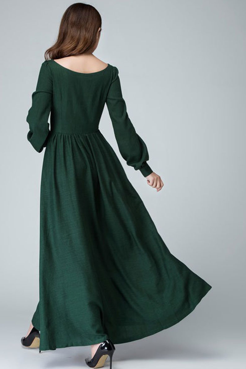 Women Vintage inspired Medieval dress, Long sleeve Linen maxi dress, Green dress, Long dress, Modest dress, Gothic dress, Autumn dress 3125 image 8