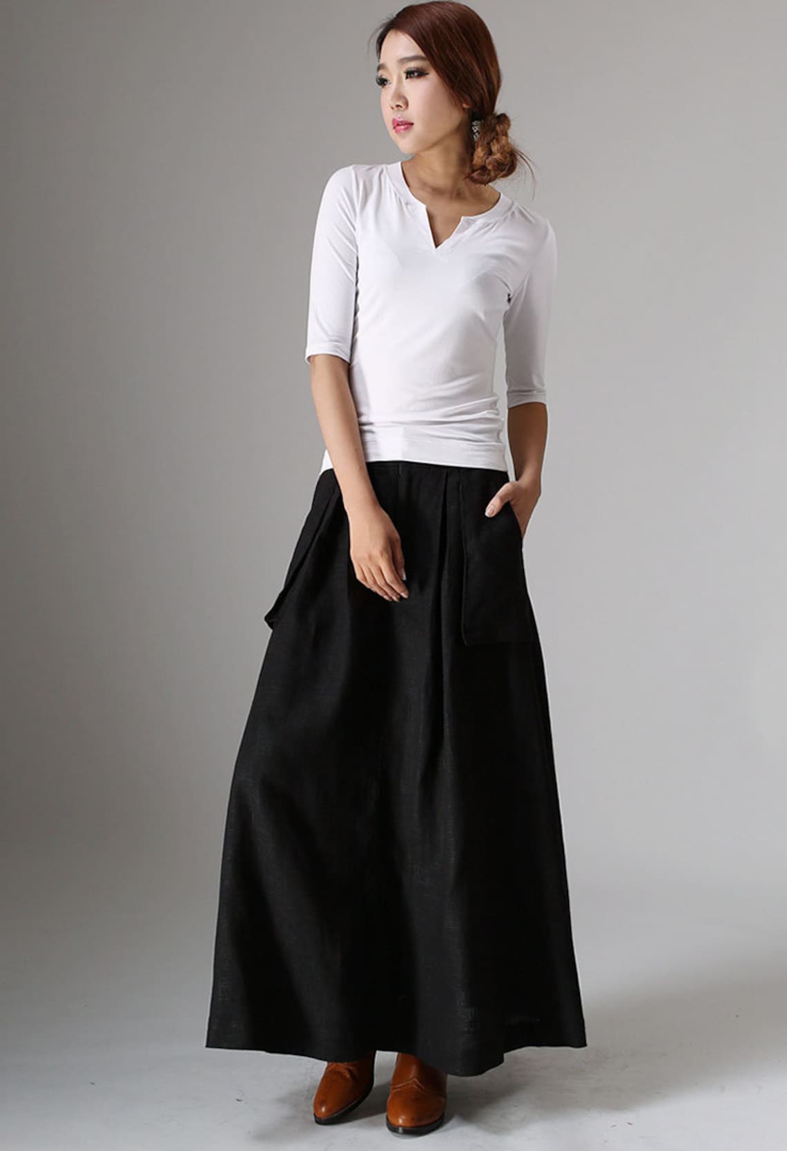 Long black A line skirt pockets skirts linen skirt womens Etsy