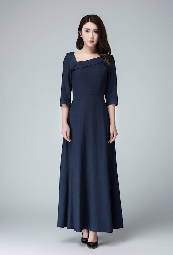 Dark Blue Linen Dress May – Sauths