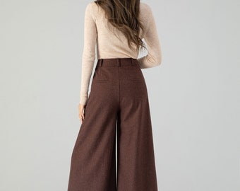 Wool Pants, Long Wool Pants, Wide Leg Wool Pants, Brown Wool