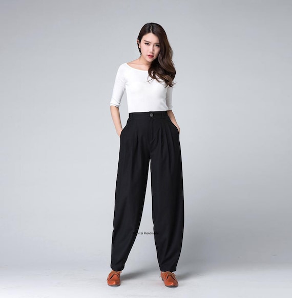 Womens Cotton Linen Pants Dressy Casual Elastic Waisted Solid Color Cinch  Bottom Sweatpants Capri Pants for Women 