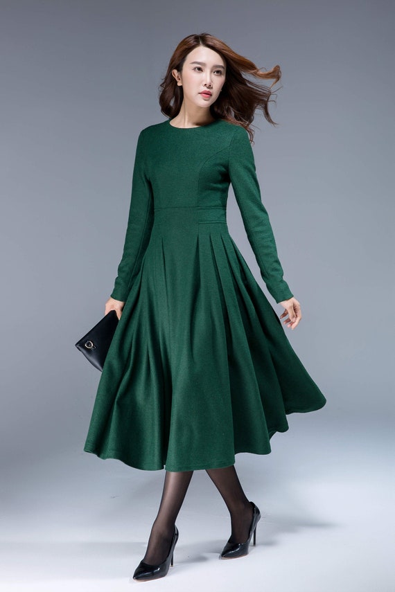 Vestido verde vestido de lana vestido midi vestido plisado - Etsy México Vestido verde vestido de lana vestido midi vestido plisado - Etsy México