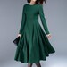 green dress, wool dress, midi dress, pleated dress, fit and flare dress, winter dress, elegant dress, womens dresses, plus size dress 1811# 