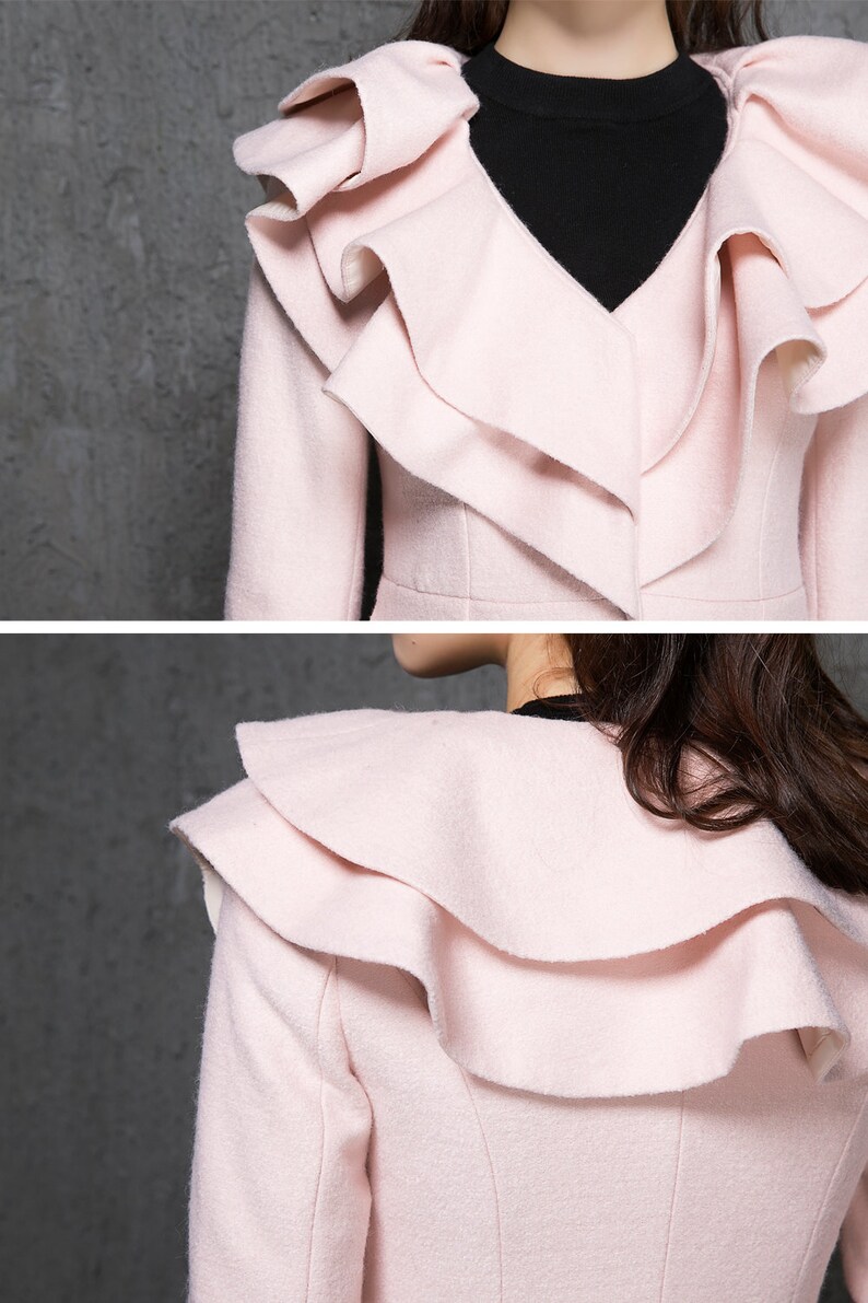Pink coat wool coat ruffle collar winter coat long wool Etsy